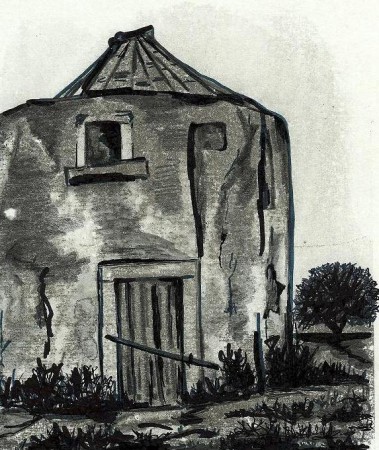 "Moinho Velho". Artigo número 2. Pintado a Aguada e Caneta.